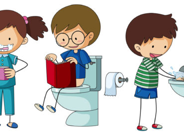 Children doing different routine in bathroom illustration